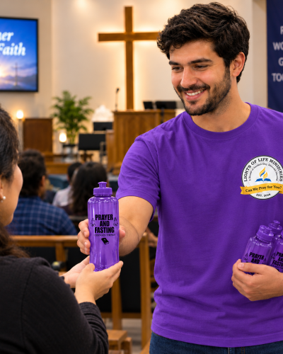 Lights Of Life Ministries Water Bottle in Purple Look